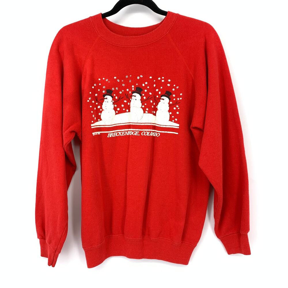 Vintage Sweatshirt Womens L Red Breckenridge Colorado Snowman Winter Pullover